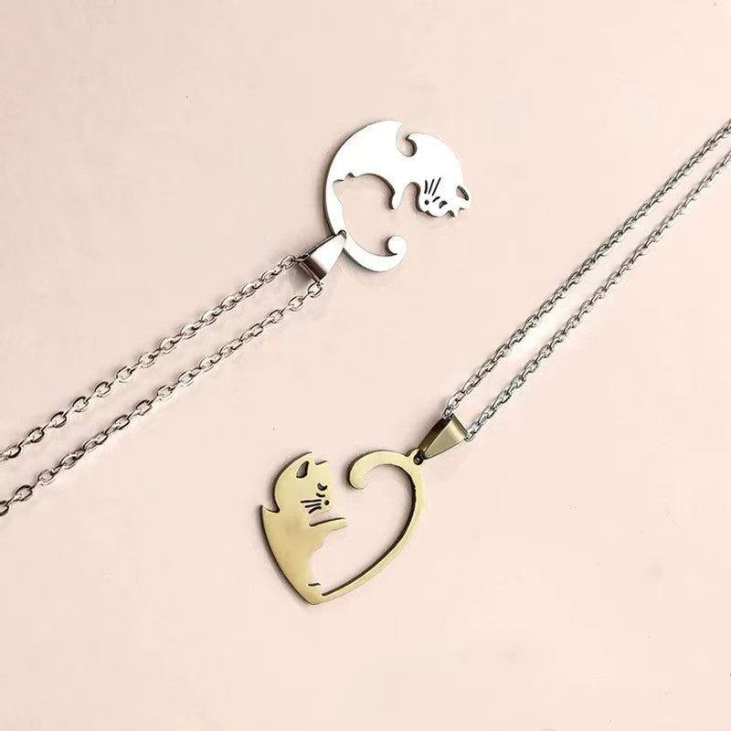 Cat Couple Heart-Shaped Necklace - Tie Love Around Your Neck(2pcs)