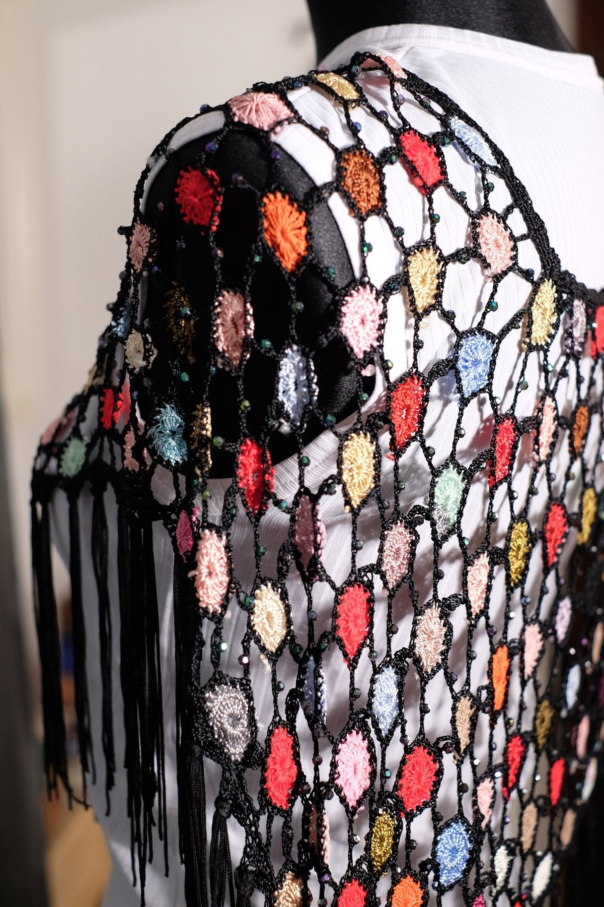 🌈Handmade Crochet Daisy Cape: Colorful Floral Festival Shawl / Poncho
