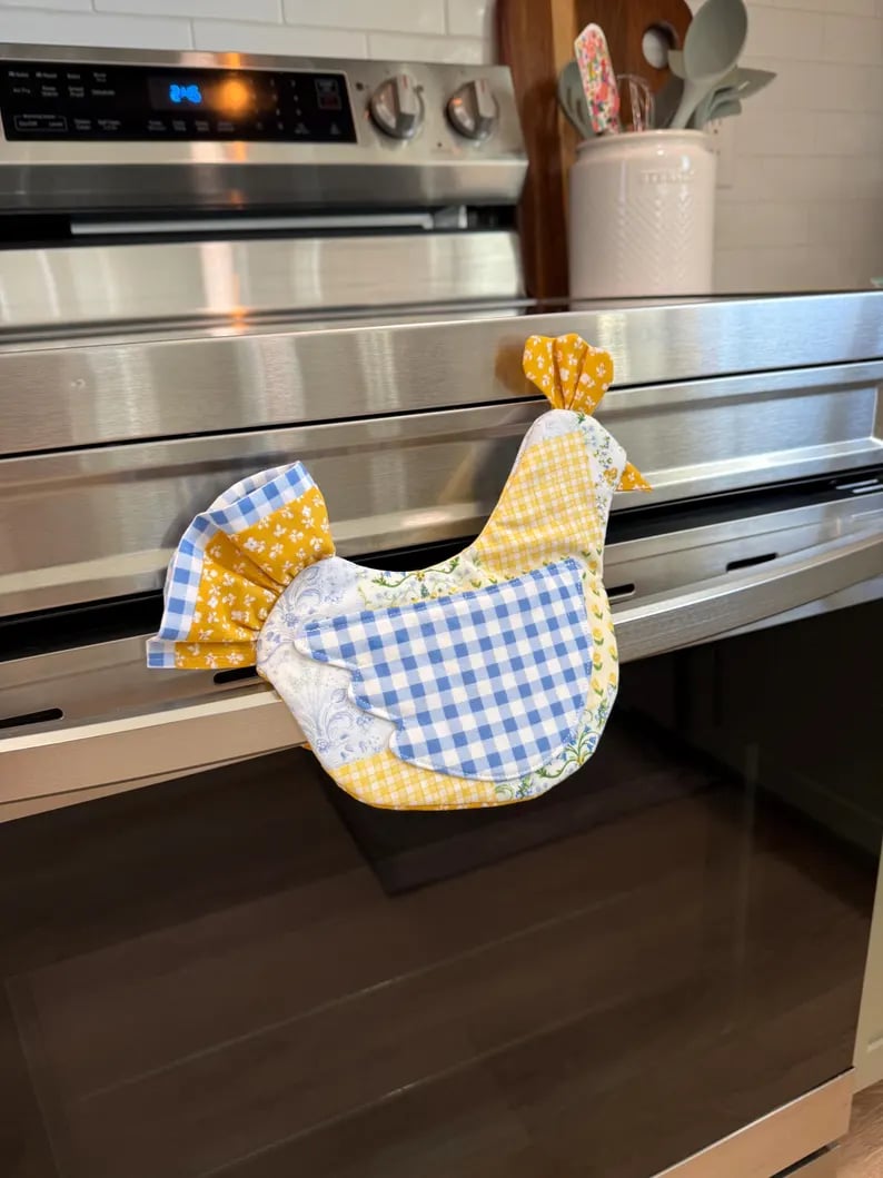 🐔 Handmade Chicken Oven Mitt & Pot Holder – Quilted Hen Hot Pad, Insulated & Heat Resistant, Farmhouse Kitchen Decor