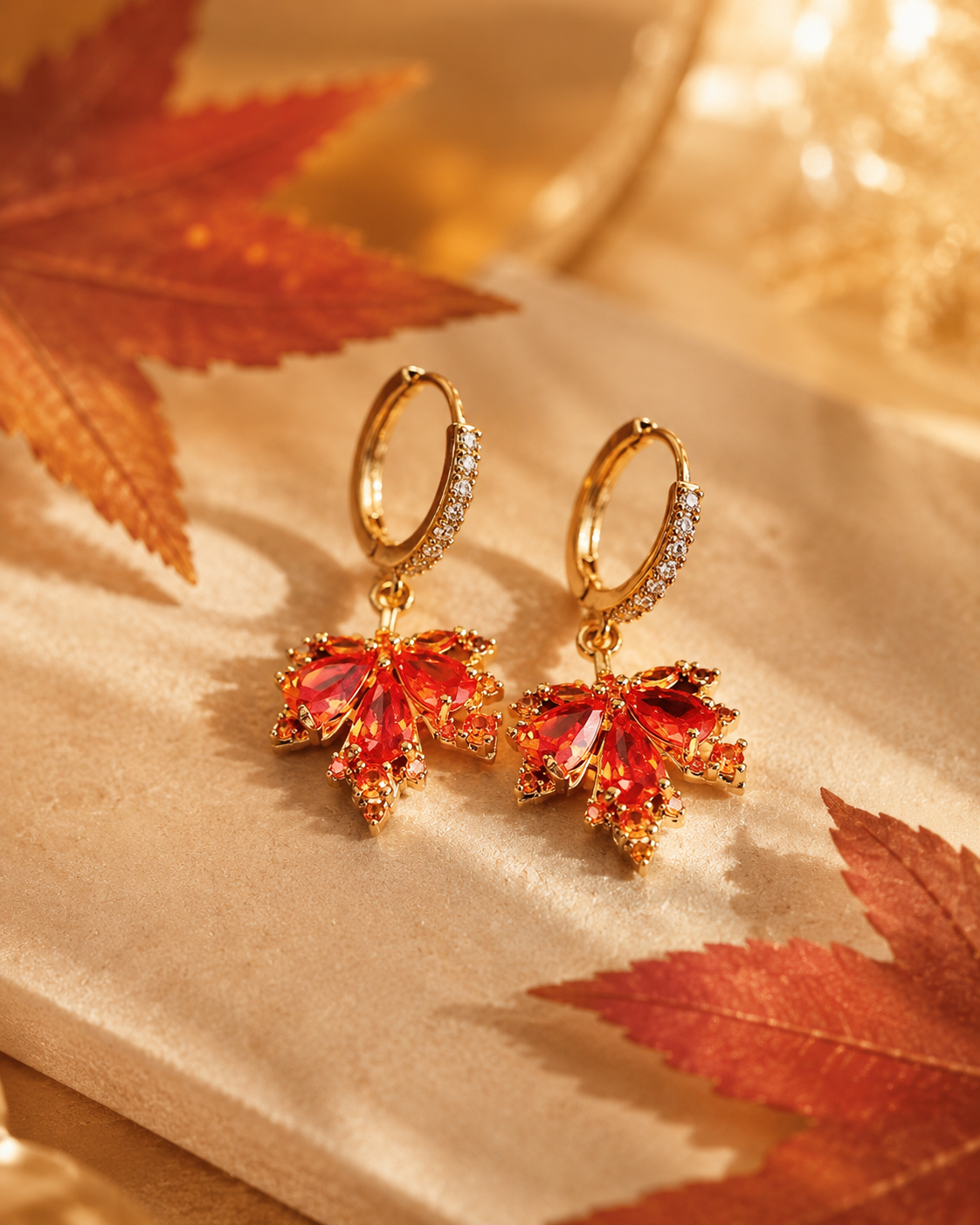 🍁 Maple Leaf Crystal Earrings