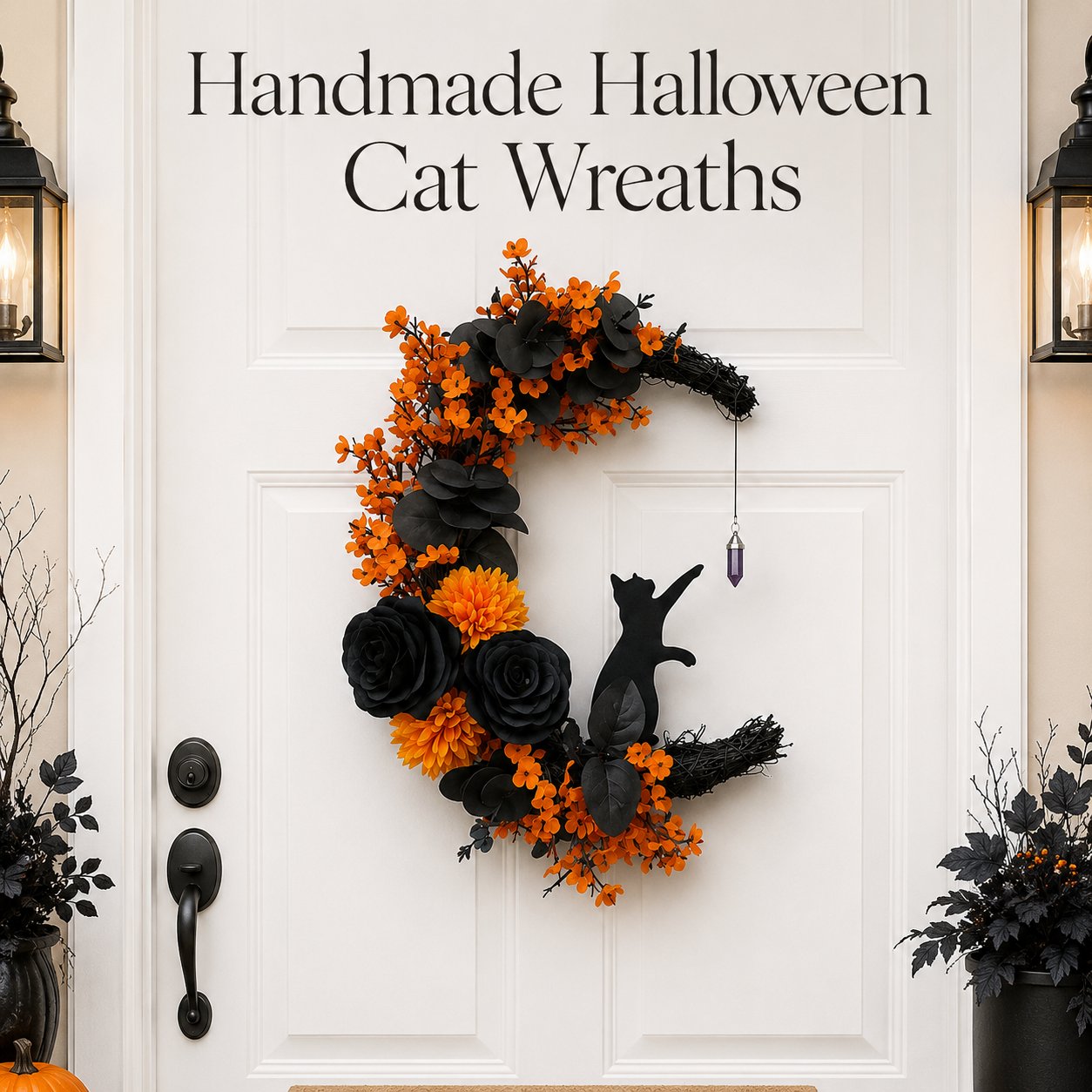 🔥Last Day 49% OFF - 🐈⬛🌙Handmade Halloween Cat Wreath