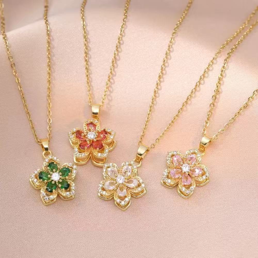 ❤️Love Around the Corner🌺Rotating Bauhinia Zircon Bloom Necklace