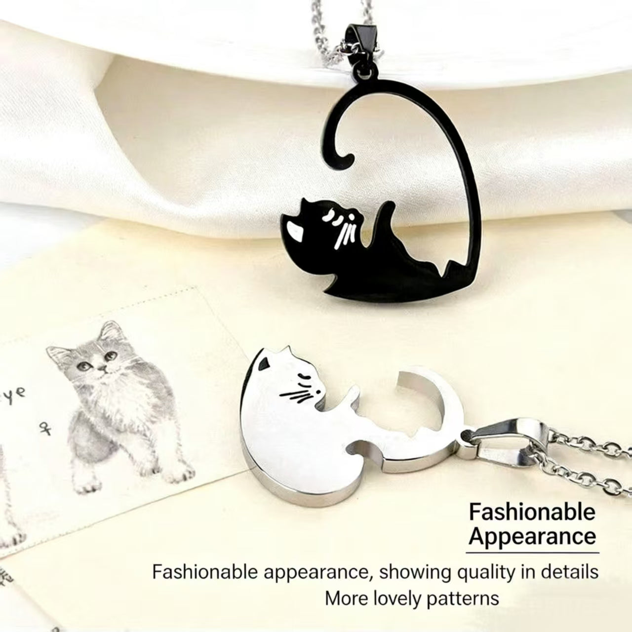 Cat Couple Heart-Shaped Necklace - Tie Love Around Your Neck(2pcs)