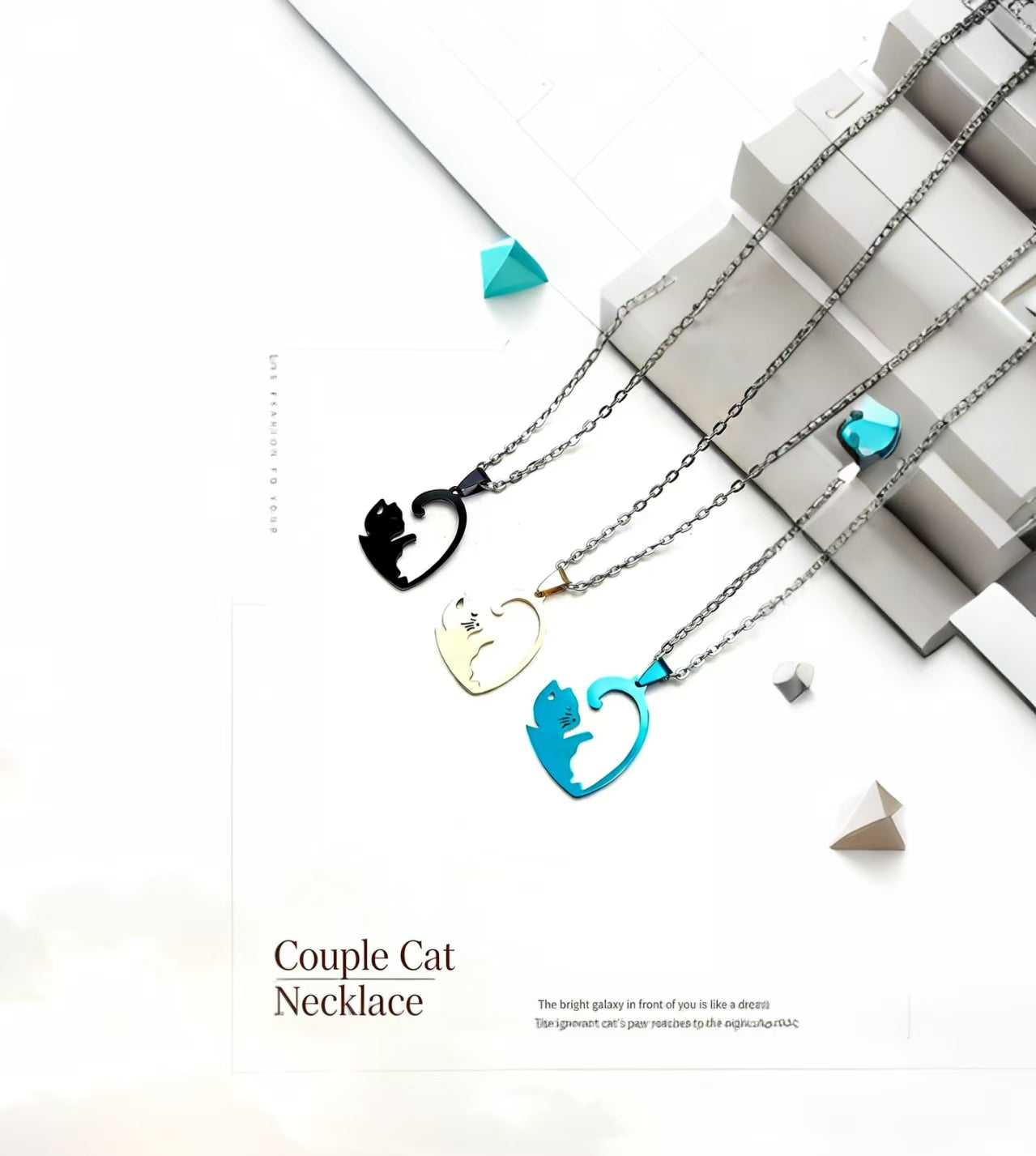 Cat Couple Heart-Shaped Necklace - Tie Love Around Your Neck(2pcs)