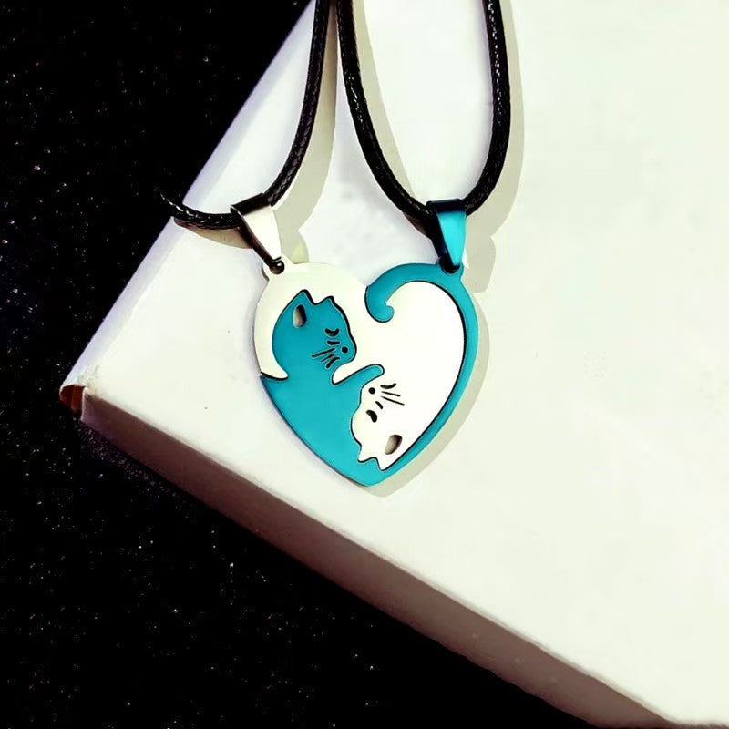 Cat Couple Heart-Shaped Necklace - Tie Love Around Your Neck(2pcs)