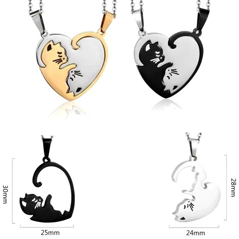 Cat Couple Heart-Shaped Necklace - Tie Love Around Your Neck(2pcs)
