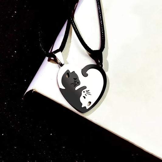 Cat Couple Heart-Shaped Necklace - Tie Love Around Your Neck(2pcs)