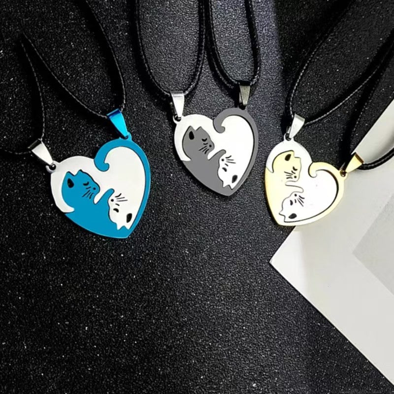Cat Couple Heart-Shaped Necklace - Tie Love Around Your Neck(2pcs)