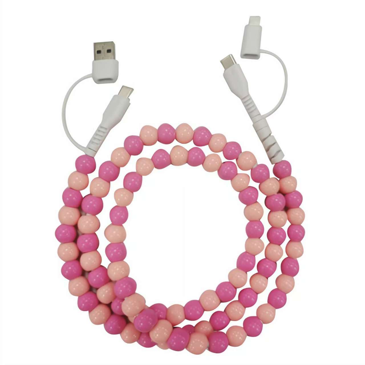 Pearl-beaded data cable, 4-in-1 design, compatible with multiple devices