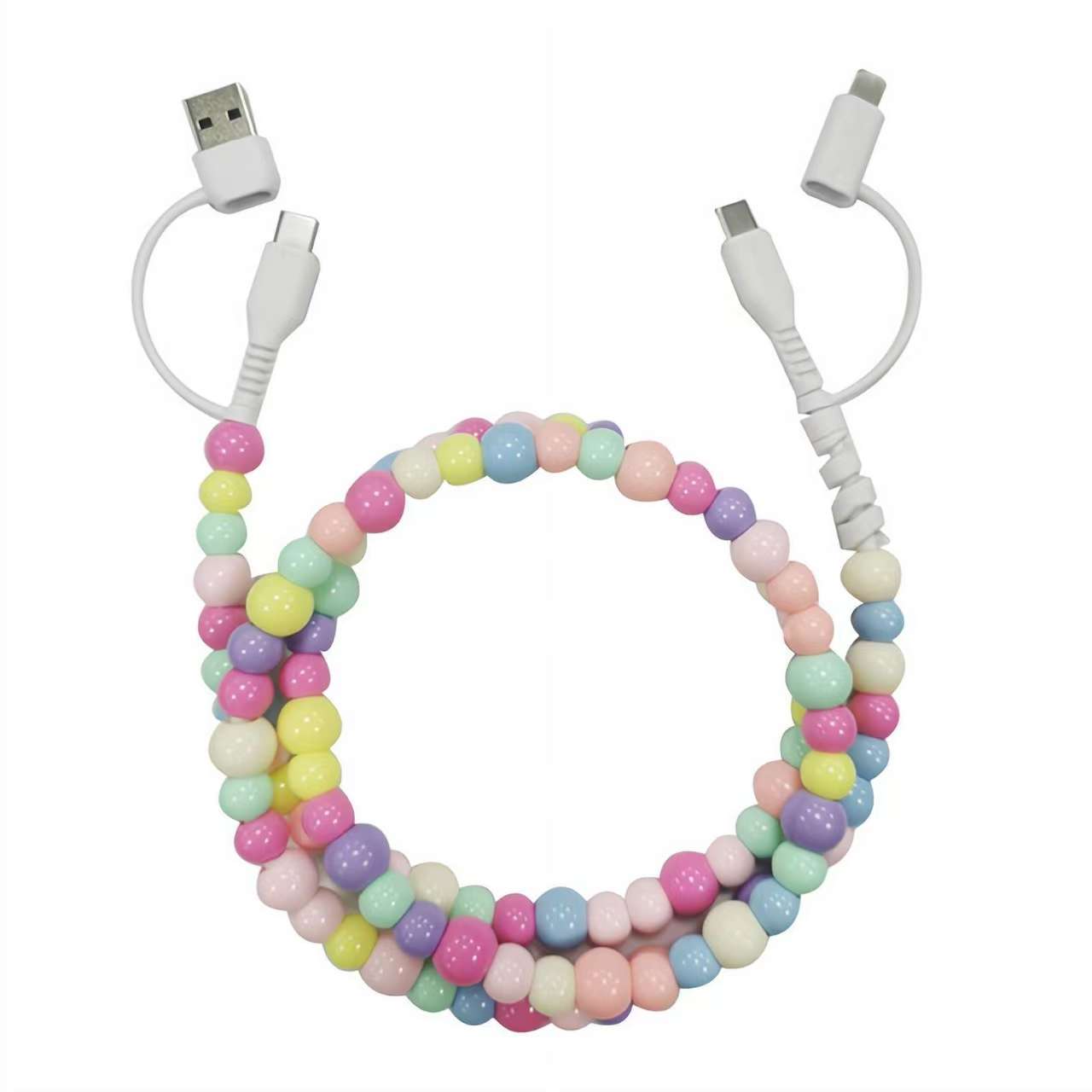 Pearl-beaded data cable, 4-in-1 design, compatible with multiple devices