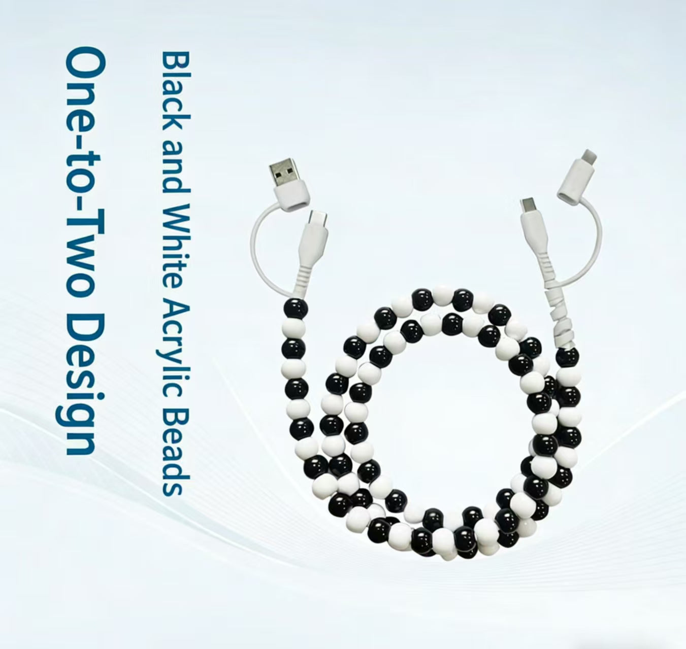 Pearl-beaded data cable, 4-in-1 design, compatible with multiple devices