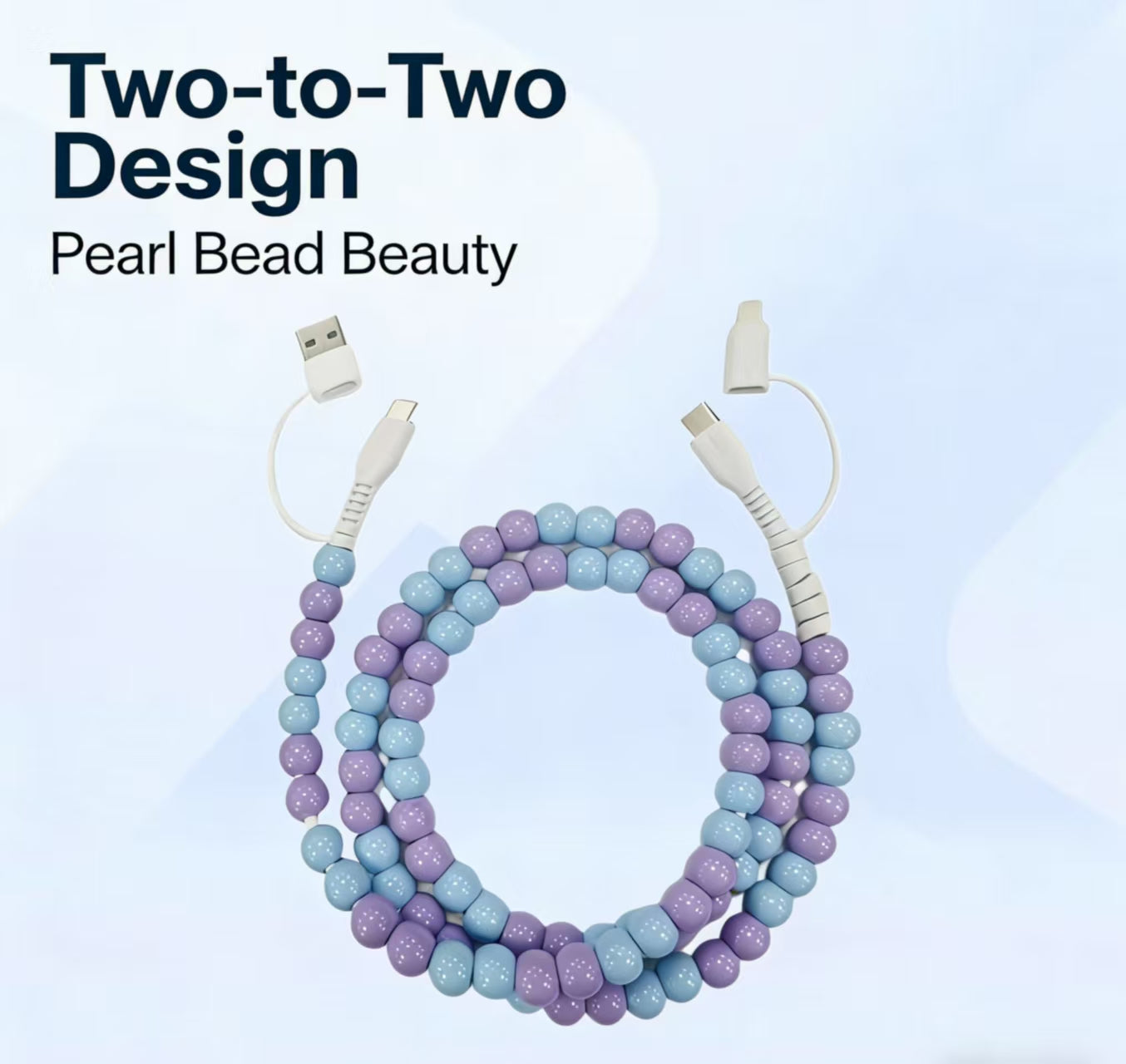 Pearl-beaded data cable, 4-in-1 design, compatible with multiple devices