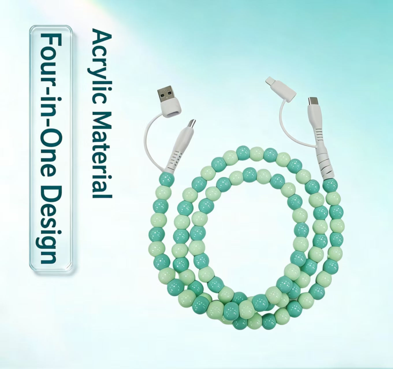 Pearl-beaded data cable, 4-in-1 design, compatible with multiple devices