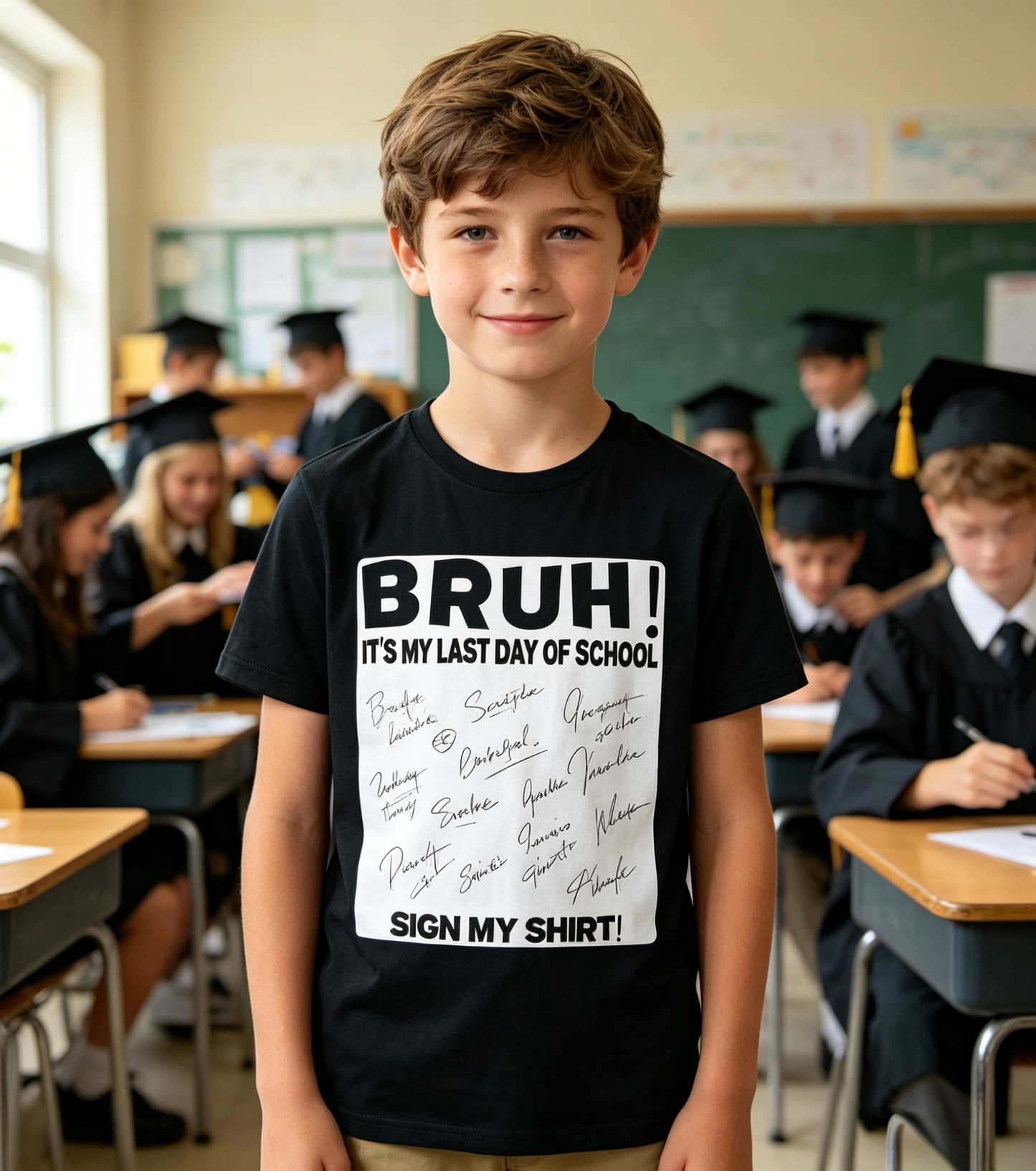 💗Gifts for kids🏫Student Signature Bruh" It's My Last Day of School Sign My "T-Shirt