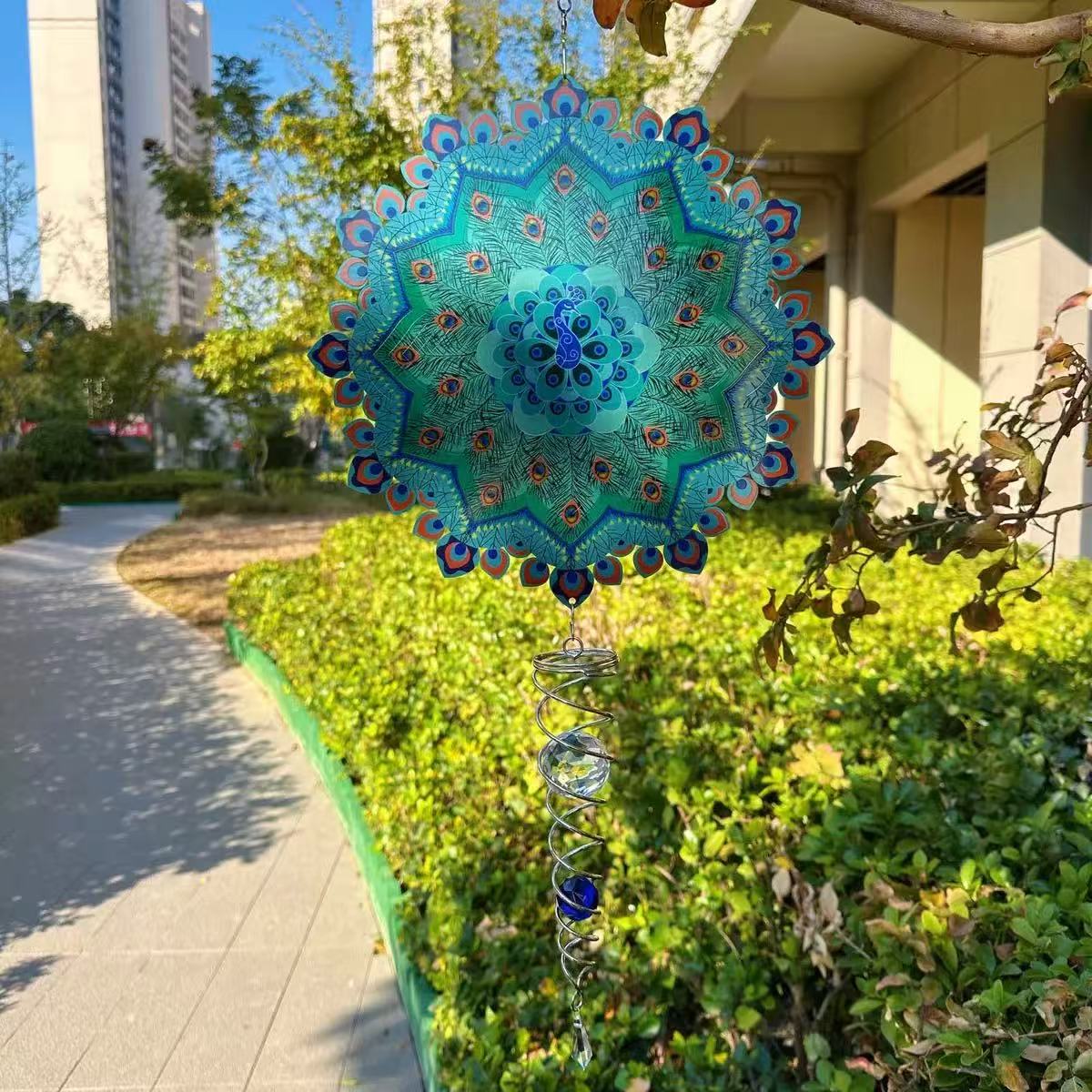 🌿 Mandala Rotating Peacock Wind Chime