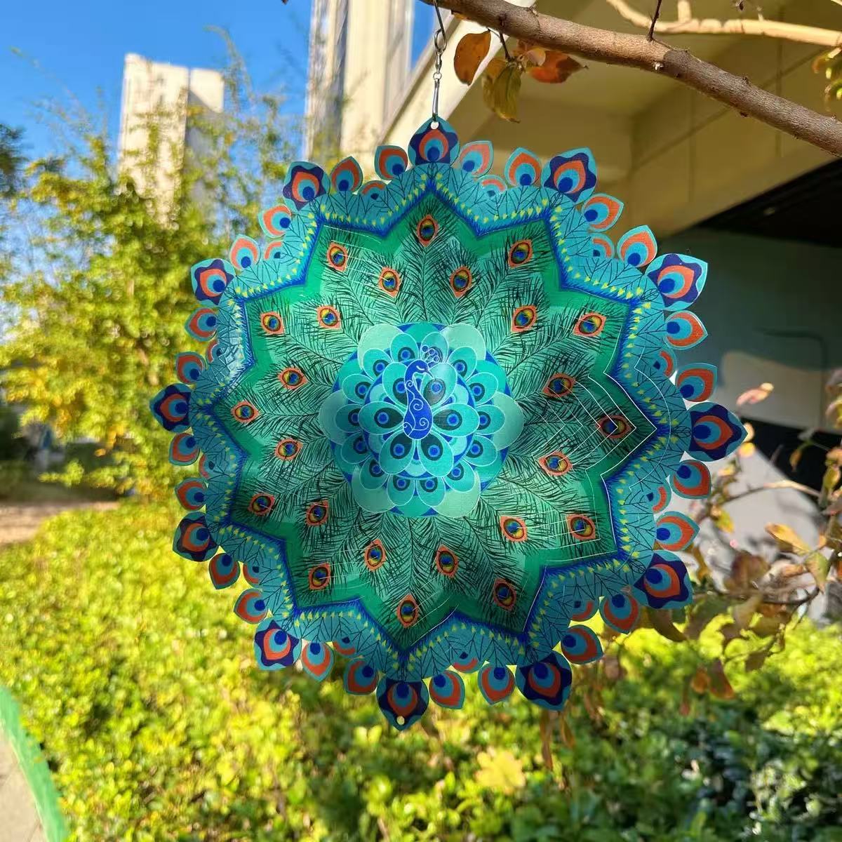 🌿 Mandala Rotating Peacock Wind Chime