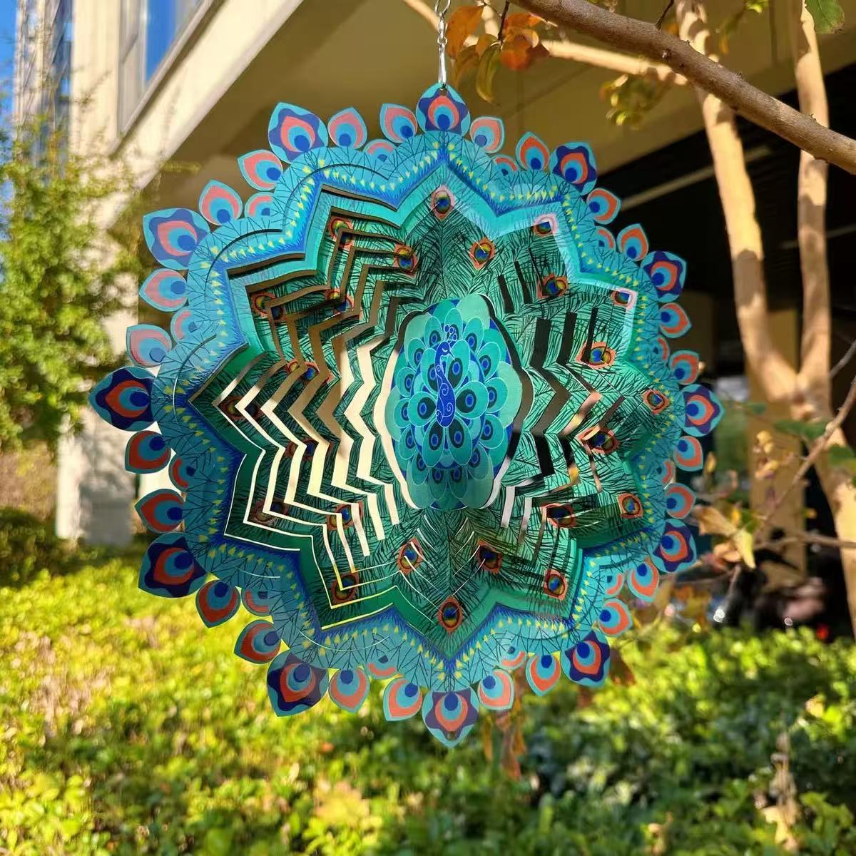 🌿 Mandala Rotating Peacock Wind Chime