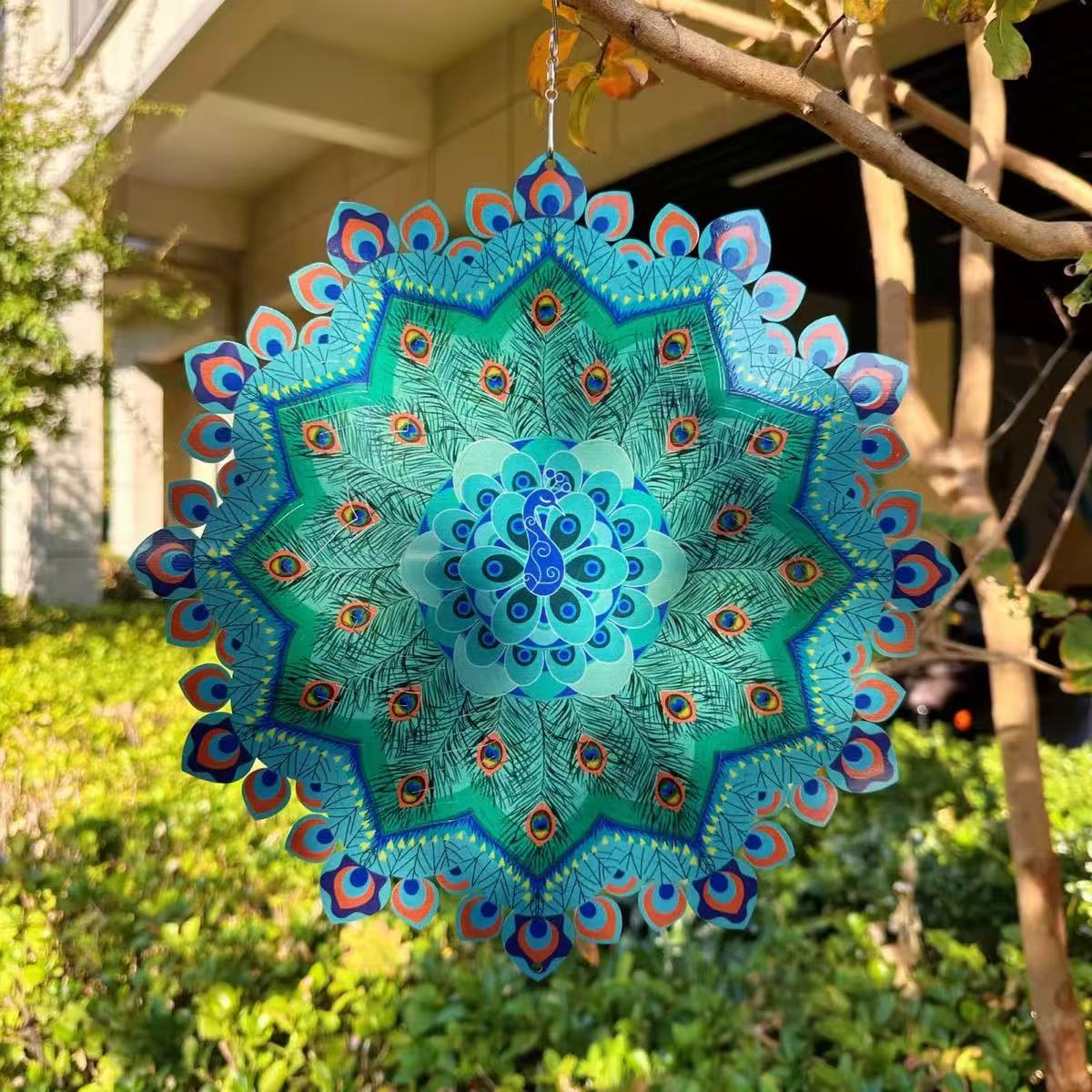 🌿 Mandala Rotating Peacock Wind Chime