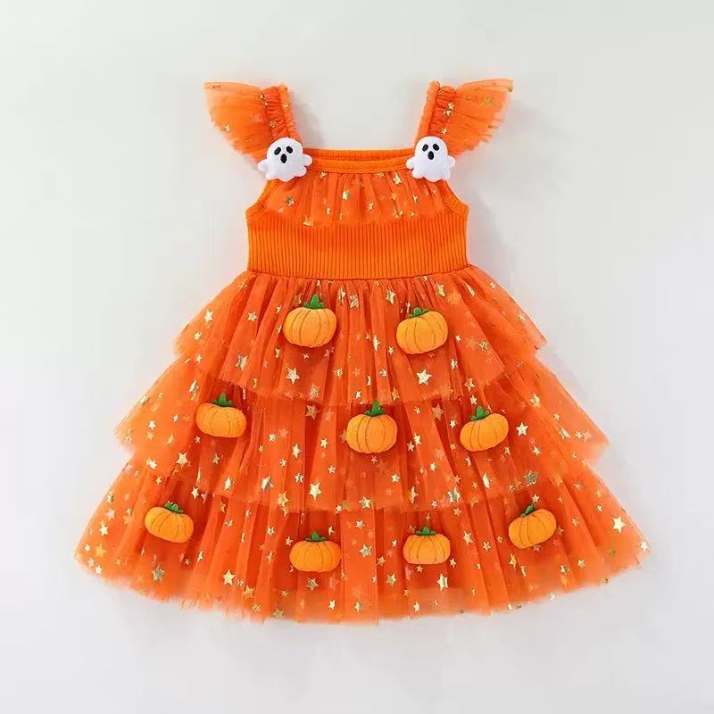 🎃 Pumpkin Ghost Tulle Dress — Halloween Magic for Little Girls