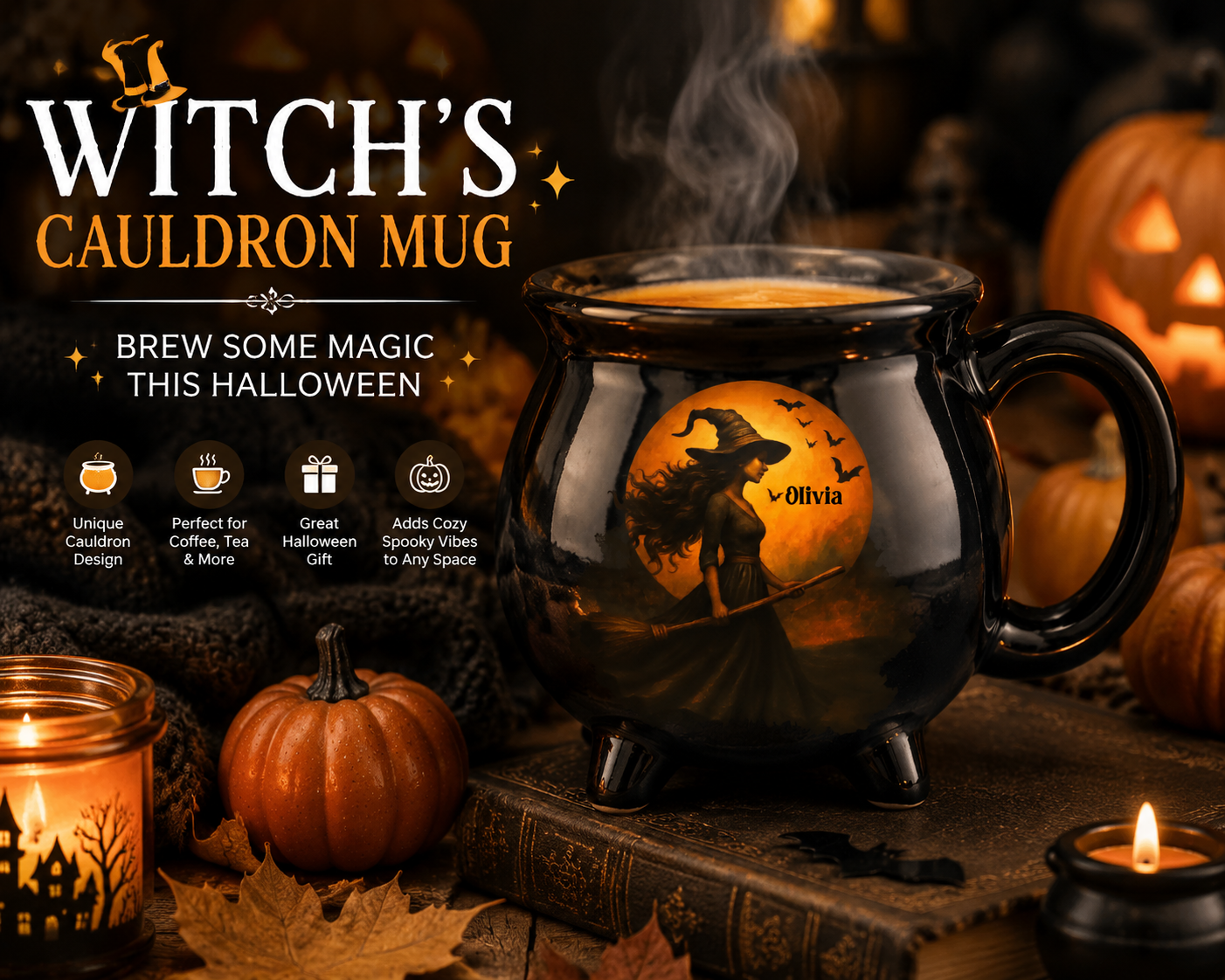 Witch Cauldron Coffee Mug - Personalized Halloween Witchy Gifts For Besties, Sisters, BFF, Family, Yourself