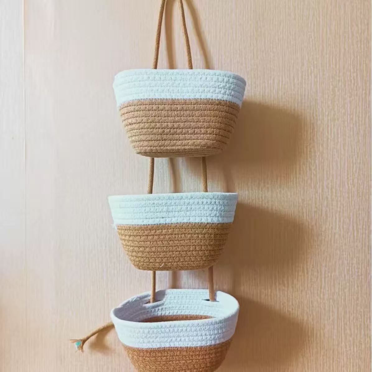 🧺 3-Tier Woven Hanging Wall & Door Basket Organizer