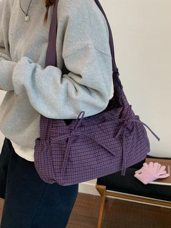 🎀Cute Feminine Double Bow Plaid Purse