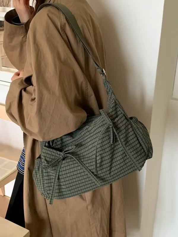 🎀Cute Feminine Double Bow Plaid Purse