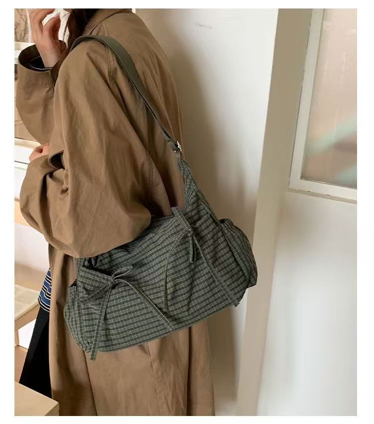 🎀Cute Feminine Double Bow Plaid Purse