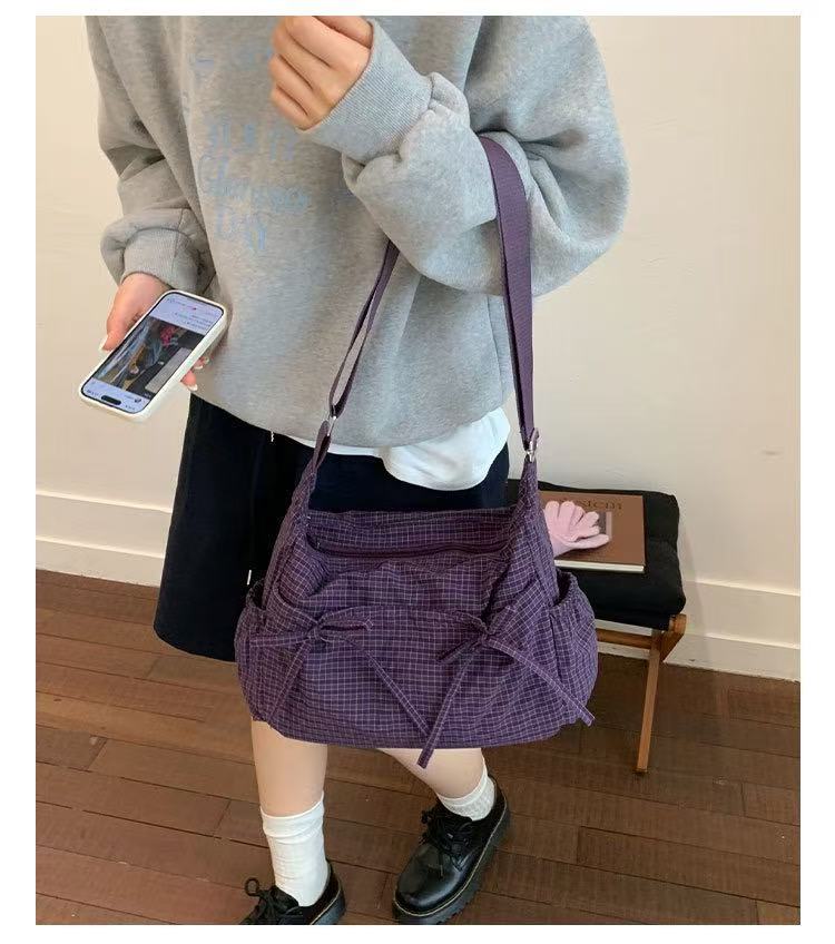 🎀Cute Feminine Double Bow Plaid Purse