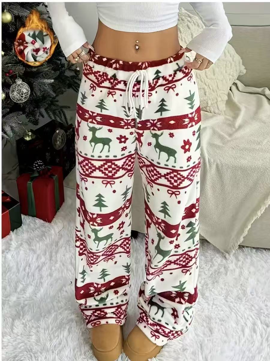 Plush Plaid Bow Lounge Pants – Cozy Wide-Leg Winter Pants