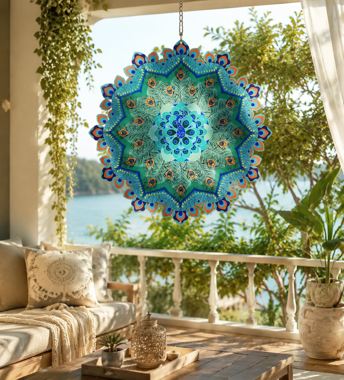 🌿 Mandala Rotating Peacock Wind Chime