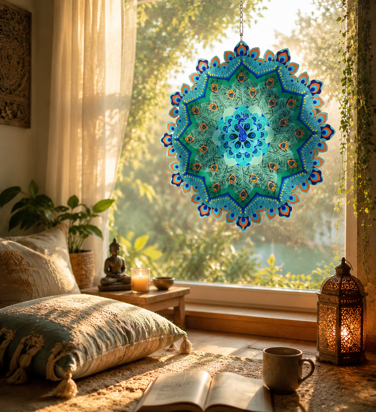 🌿 Mandala Rotating Peacock Wind Chime