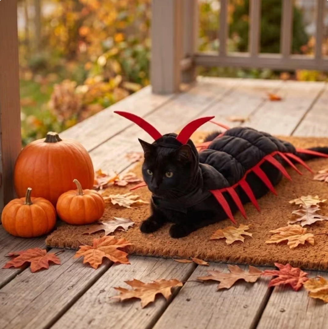 🐱🕷️Halloween Cat Centipede Costume, Funny Pet Role Play Outfit with Adjustable Shoulder Straps
