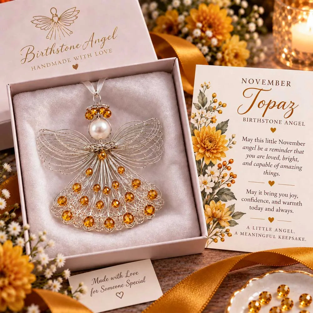 BUY 3 GET 1 FREE– 👼Handmade Birthstone Angel Wire Ornament |12 Meaningful Birthstone Colors with Keepsake Card ✨