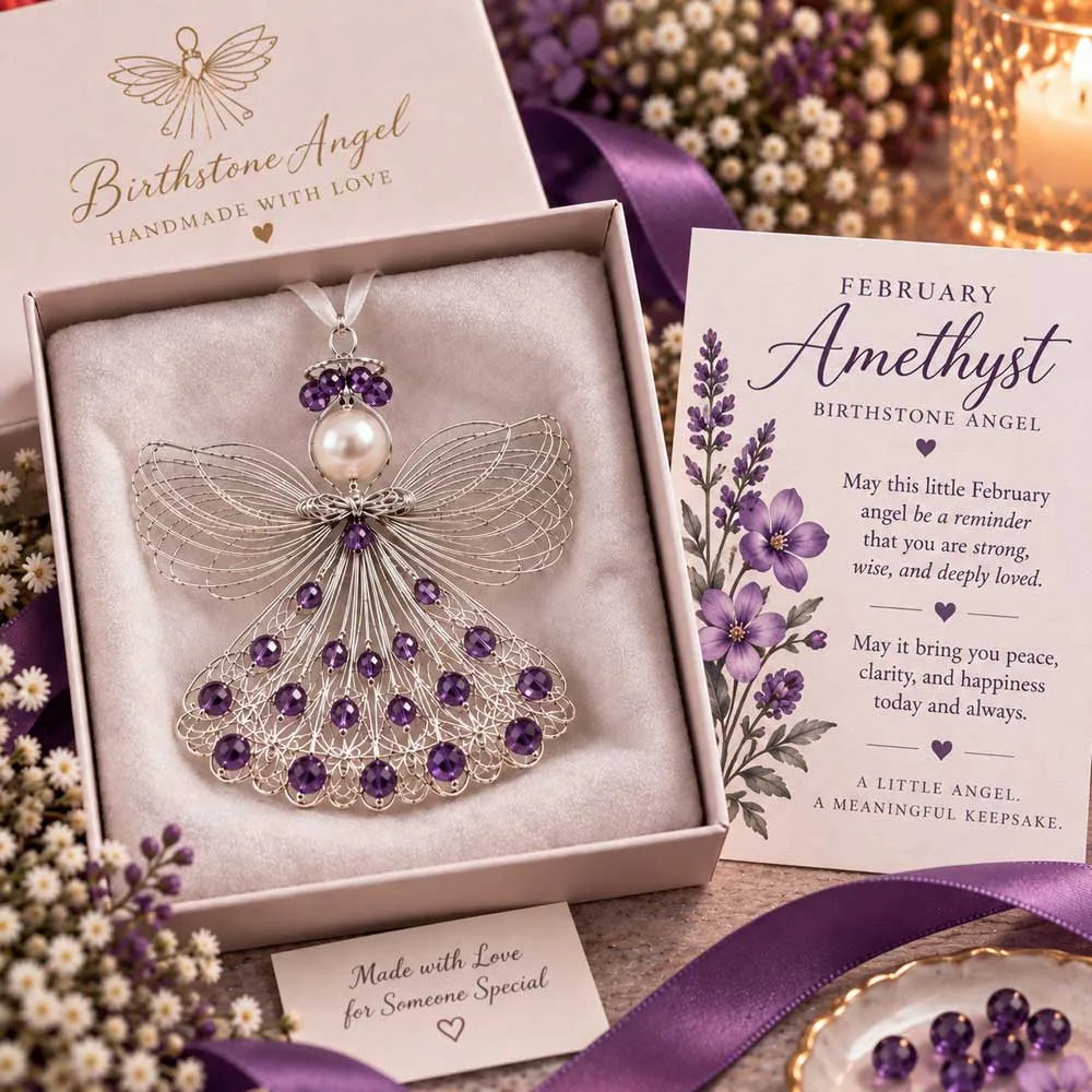 BUY 3 GET 1 FREE– 👼Handmade Birthstone Angel Wire Ornament |12 Meaningful Birthstone Colors with Keepsake Card ✨
