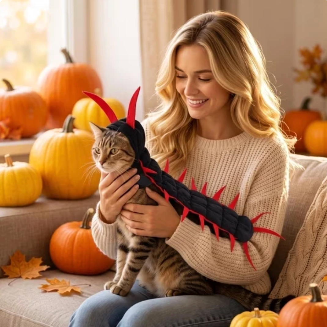 🐱🕷️Halloween Cat Centipede Costume, Funny Pet Role Play Outfit with Adjustable Shoulder Straps