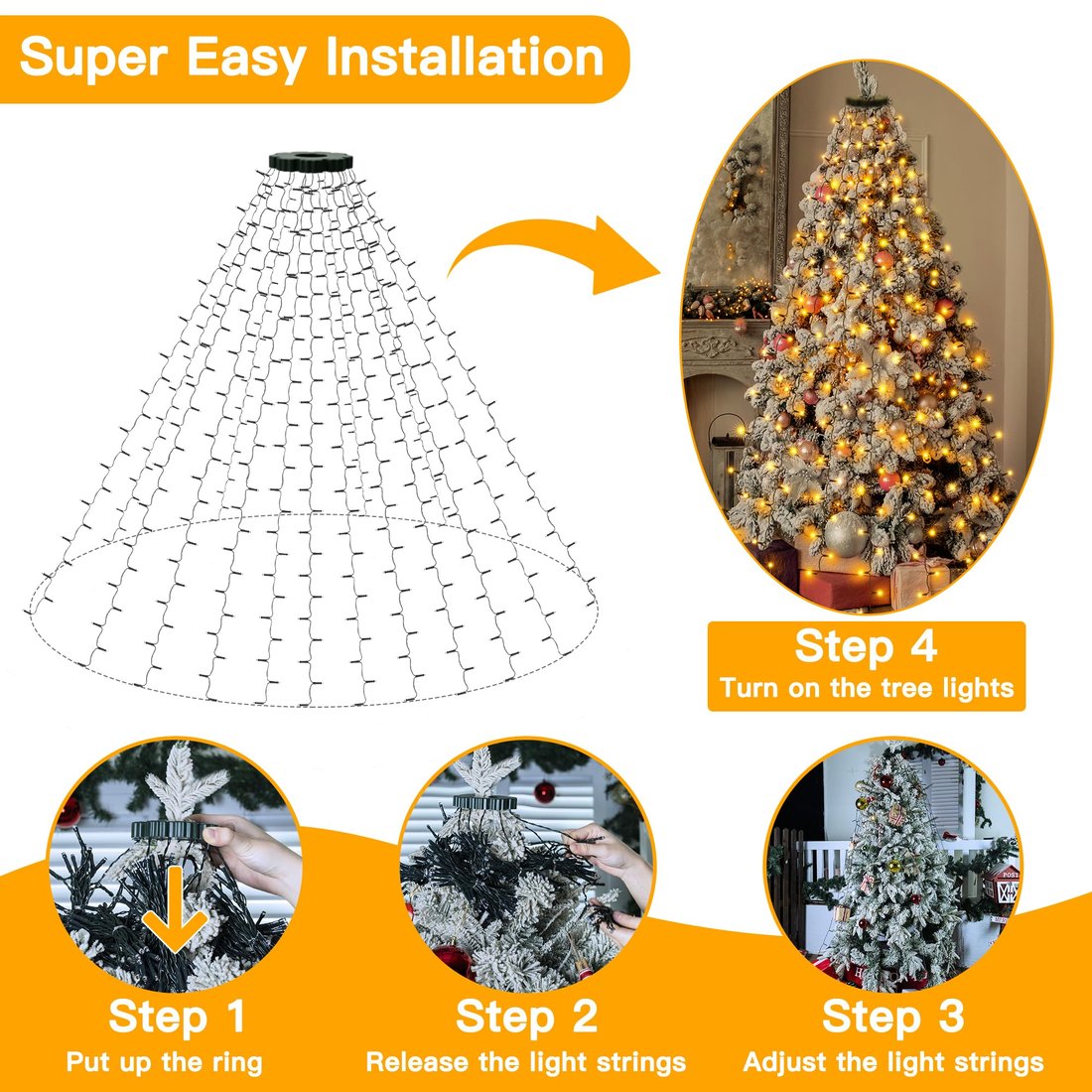 Christmas Tree Waterfall Lights with Ring