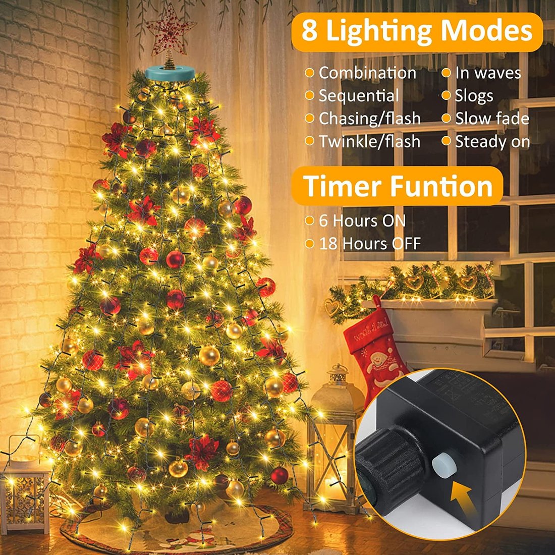 Christmas Tree Waterfall Lights with Ring
