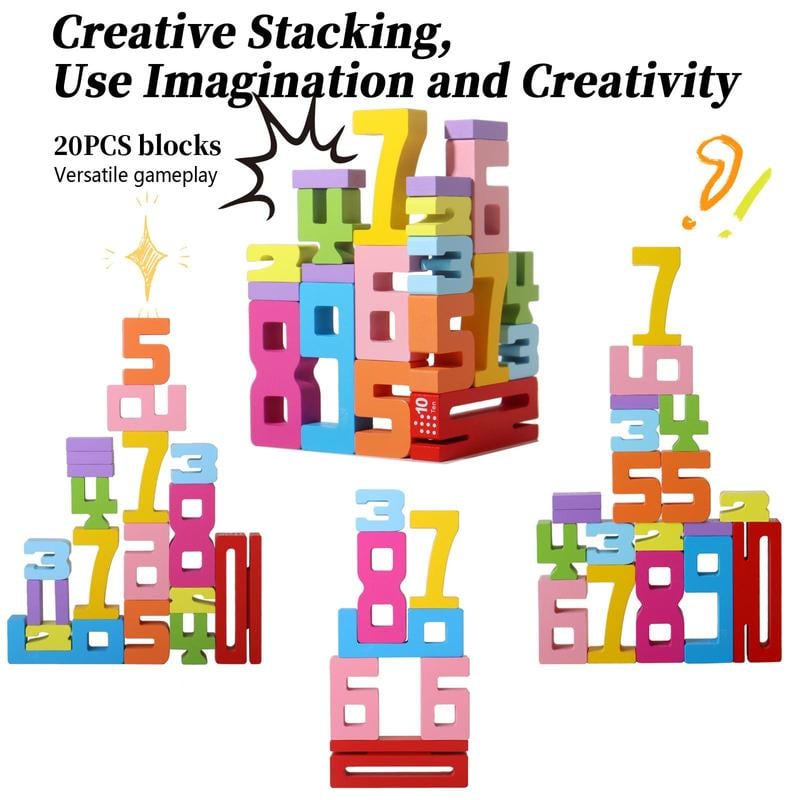 Wooden Number Building Block, Creative Montessori Stacking Toys