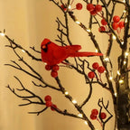 Mini Birch Tree with LED Cardinals and Berries