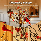 Mini Birch Tree with LED Cardinals and Berries