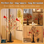 Mini Birch Tree with LED Cardinals and Berries