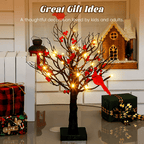 Mini Birch Tree with LED Cardinals and Berries