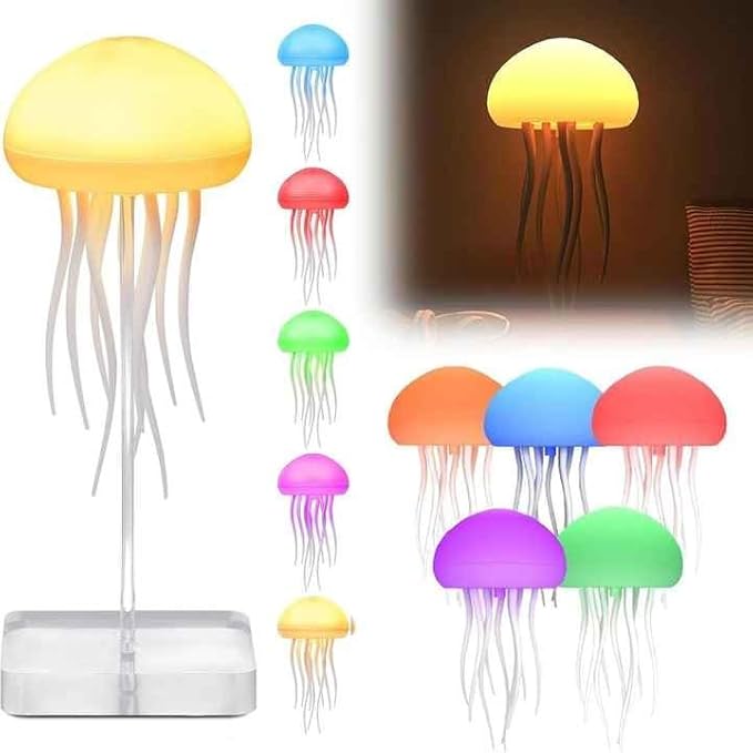 💥3D Jellyfish Night Light with Rotating Tentacles for Home Bedroom Decor