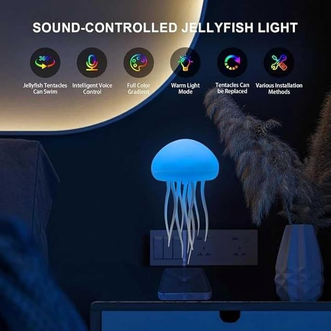 💥3D Jellyfish Night Light with Rotating Tentacles for Home Bedroom Decor