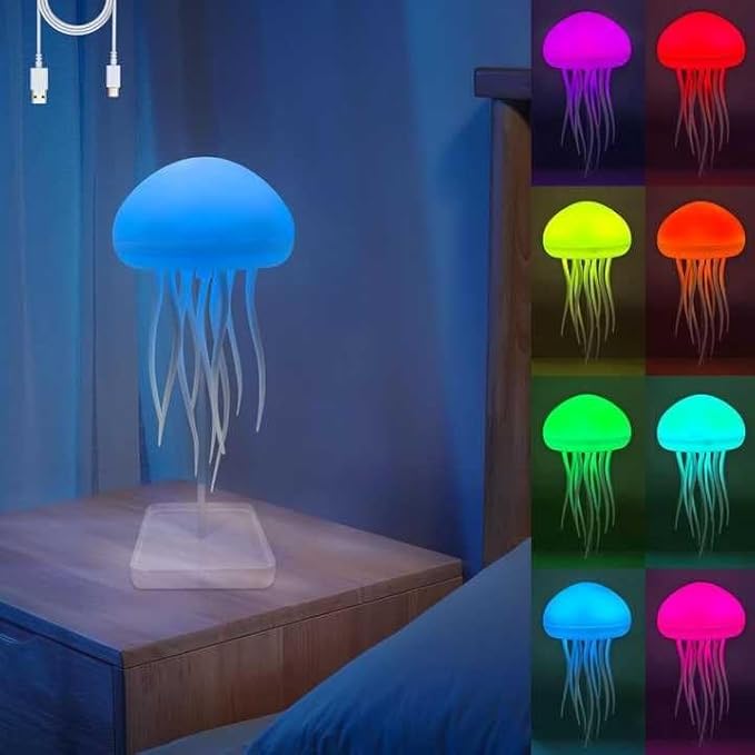 💥3D Jellyfish Night Light with Rotating Tentacles for Home Bedroom Decor