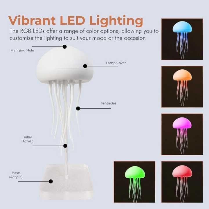 💥3D Jellyfish Night Light with Rotating Tentacles for Home Bedroom Decor