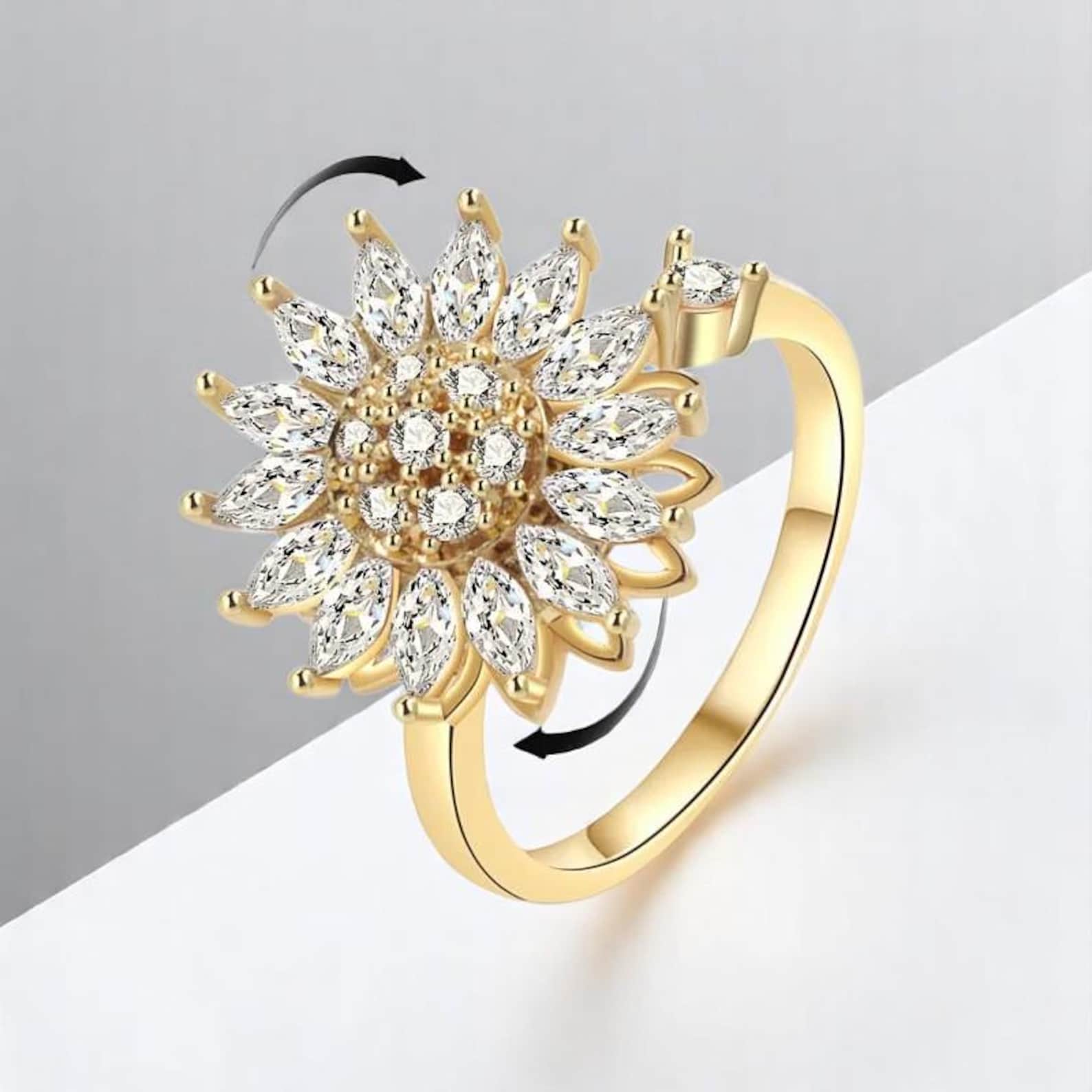 💫Sunflower Ring for Women，Fidget Rings for Anxiety Open Adjustable