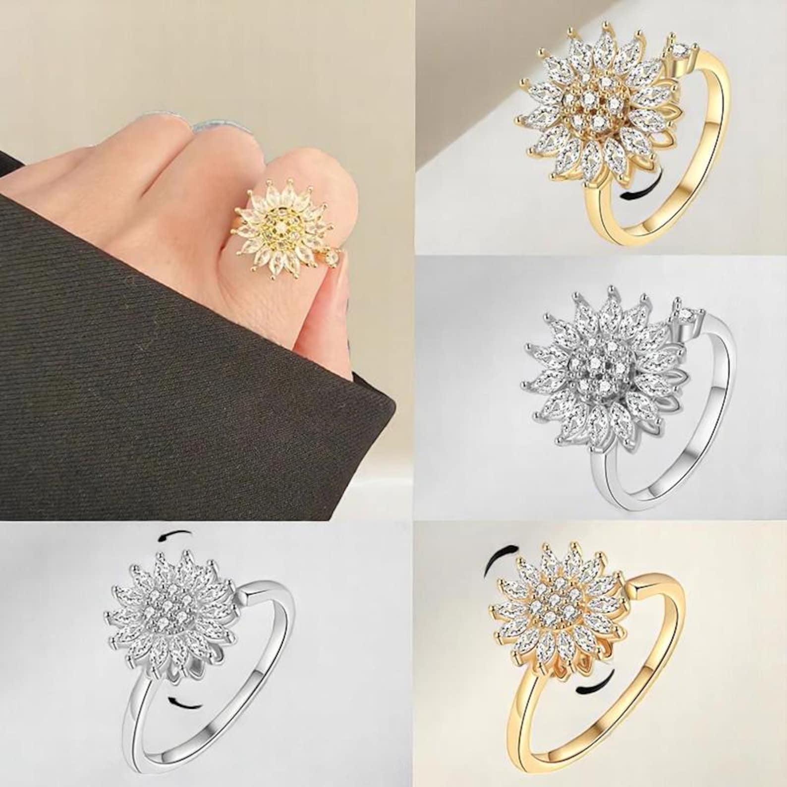 💫Sunflower Ring for Women，Fidget Rings for Anxiety Open Adjustable