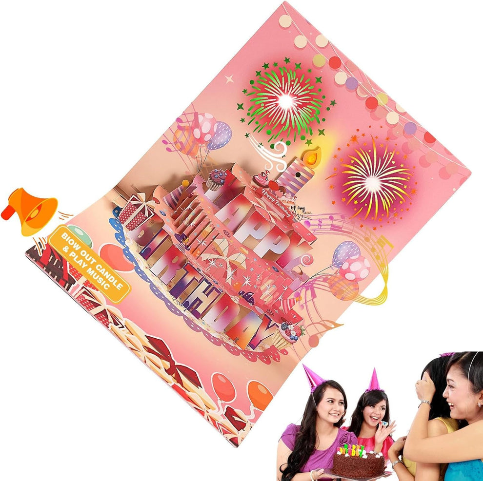 🎁Last Day Special 49% OFF-Fireworks Pop Up Cake Light and Music Happy Birthday Card Gift